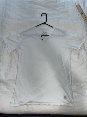 Katin Men’s White Short-Sleeve Henley Tee with Buttoned V-Notch